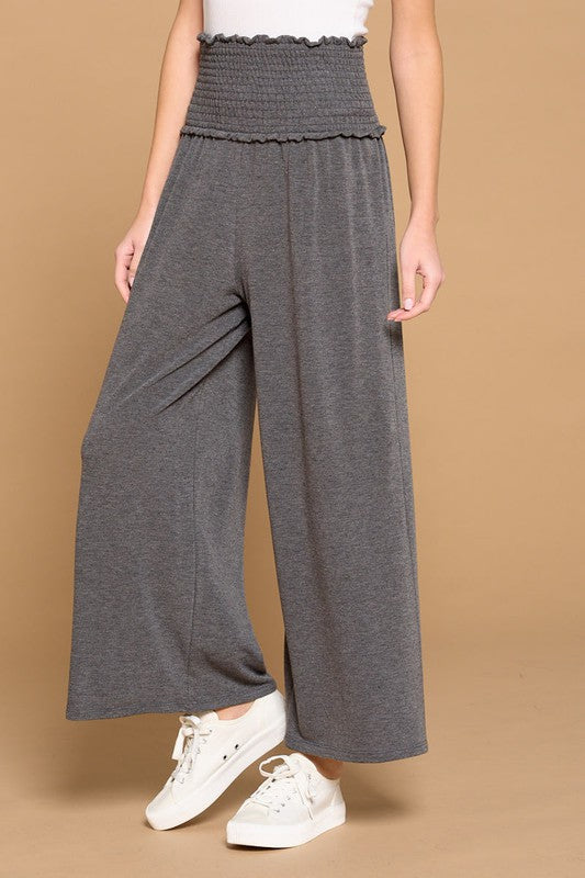 Solid Wide Leg French Terry Pants