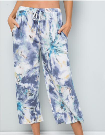 Blue Tie Dye Print Pants