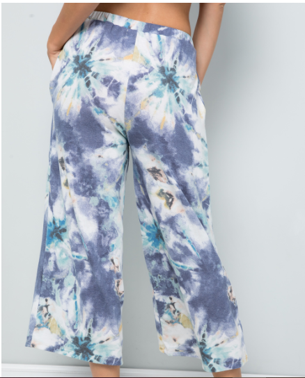 Blue Tie Dye Print Pants