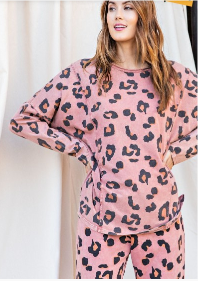 Cinnamon Leopard Cotton Jersey Knit Top