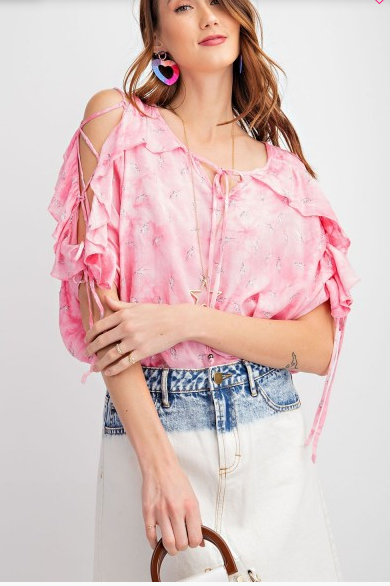 Pink Feather Printed Woven Top