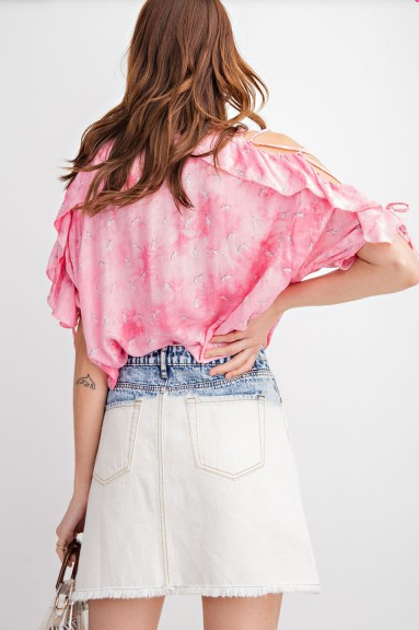 Pink Feather Printed Woven Top