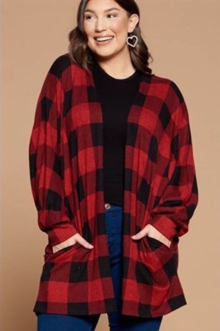 Buffalo Plaid Knit Cardigan