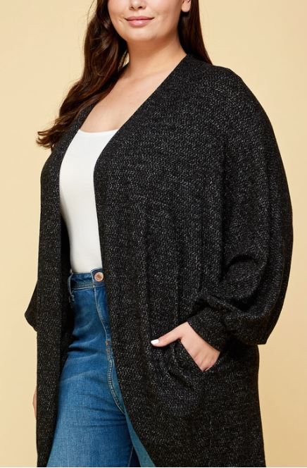 Terry Brush Knit Open Front Circle Cardigan